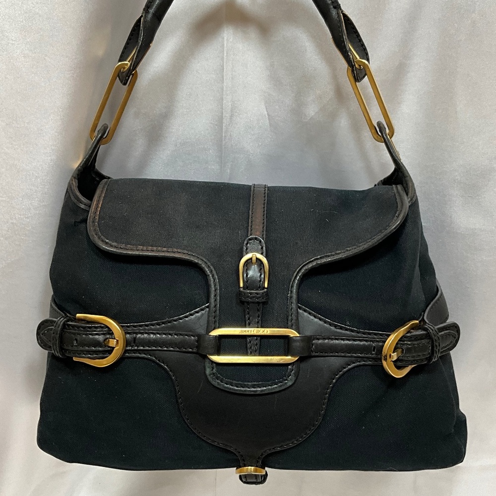 Jimmy Choo handbag. Black Canvas w/Leather Trim    95-C3b
